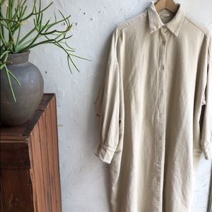 Black Crane Flannel Long Shirt Dress in Natural. Size XSmall.